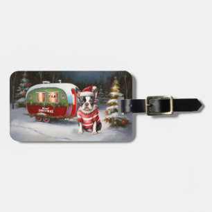 Étiquette À Bagage Boston Terrier Caravan Christmas Adventure