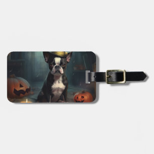 Étiquette À Bagage Boston Terrier Citrouille Halloween effroi