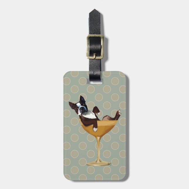 Étiquette À Bagage Boston Terrier en verre à cocktail (Devant Vertical)