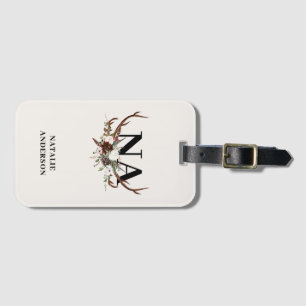 Étiquette À Bagage botanique florale rustique monogramme d'automne pe