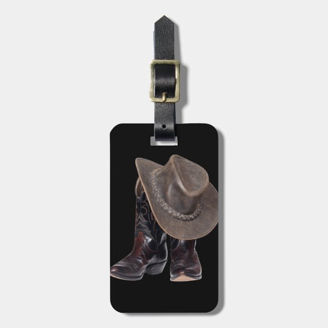 Étiquette À Bagage Bottes et casquette de cowboy (Devant Vertical)