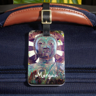 Étiquette À Bagage Bouddha d'antiquité bleu turquoise Nom personnalis