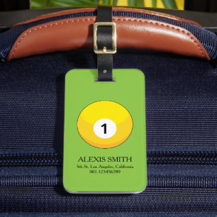 Étiquette À Bagage Boule Billiard Jaune Numéro Un Personnaliser