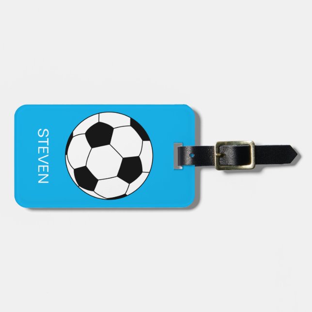 Étiquette À Bagage Boule de soccer Sport personnalisée Bleu (Devant horizontal)