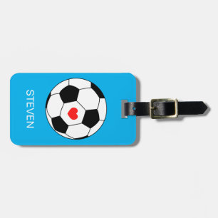 Étiquette À Bagage Boule de soccer Sport personnalisée Bleu avec coeu