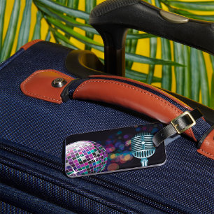 Étiquette À Bagage Boule disco rétro et microphone vintage
