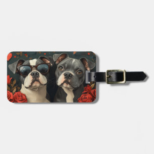 Étiquette À Bagage Bouledogue avec roses de la Saint-Valentin