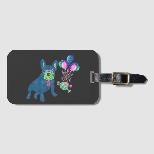 Étiquette À Bagage Bouledogue français Cartoon Bulldog Français (Devant Horizontal)