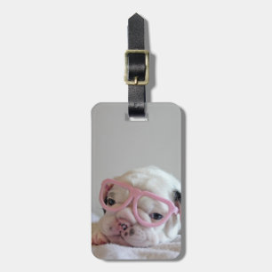 Étiquette À Bagage Bouledogue français en verres de coeur