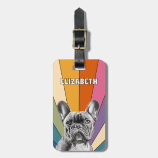 Étiquette À Bagage Bouledogue Français Personnalisé Rétro Arc-en-Ciel