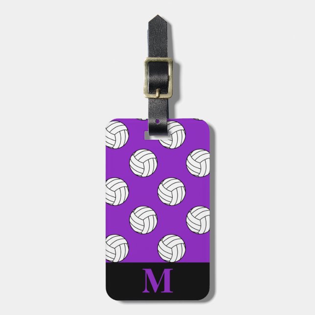 Étiquette À Bagage Boules de volley-ball noir blanc, violet (Devant Vertical)