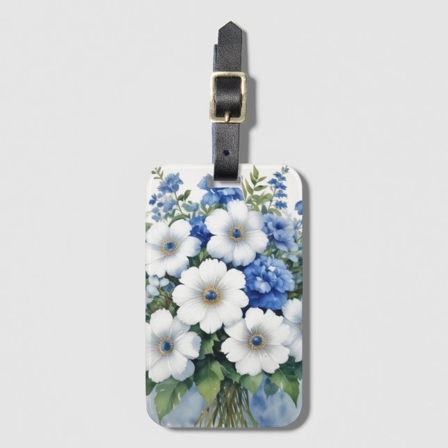 Étiquette À Bagage Bouquet de fleurs Elégante aquarelle (Devant Vertical)