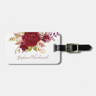 Étiquette À Bagage Bouquet de Marsala personnalisé, écriture florale
