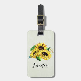 Étiquette À Bagage Bouquet de tournesol jaune en aquarelle