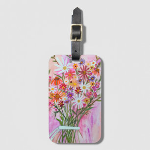 Étiquette À Bagage Bouquet Fleur sauvage Aquarelle rose