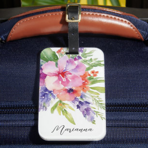 Étiquette À Bagage Bouquet floral aquarelle