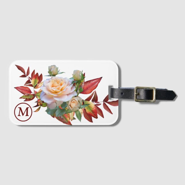 Étiquette À Bagage Bouquet floral Monogramme Voyage bagages (Devant Horizontal)