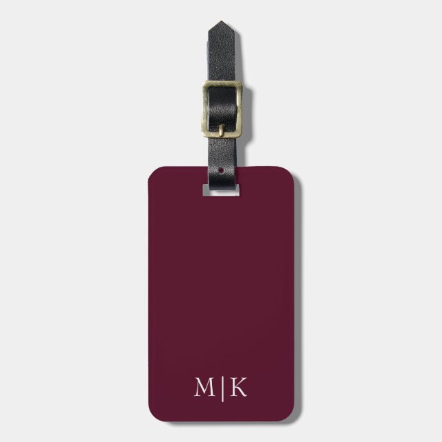 Étiquette À Bagage Bourgogne et blanc | Monogramme moderne (Devant Vertical)