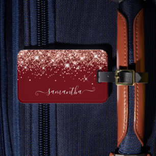 Étiquette À Bagage Bourgogne et Rose Gold Pailleté Signature Féminin