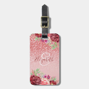 Étiquette À Bagage Bourgogne Floral Rose Gold Parties scintillant per