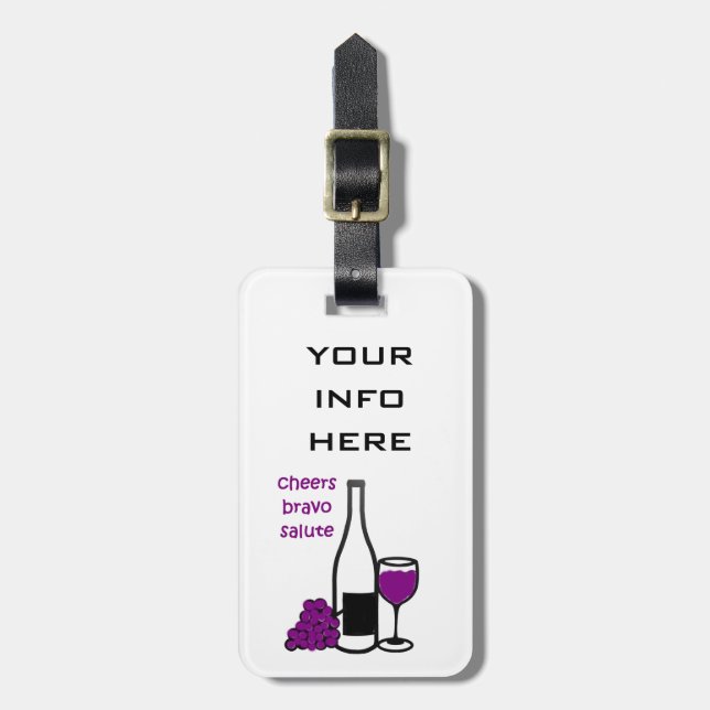 ÉTIQUETTE À BAGAGE BOUTEILLE DE VIN AVEC RAISONS ET VERRE BALISE (Devant Vertical)