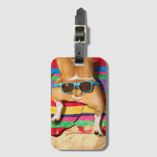 Étiquette À Bagage Bouton de chien avec lunettes de soleil