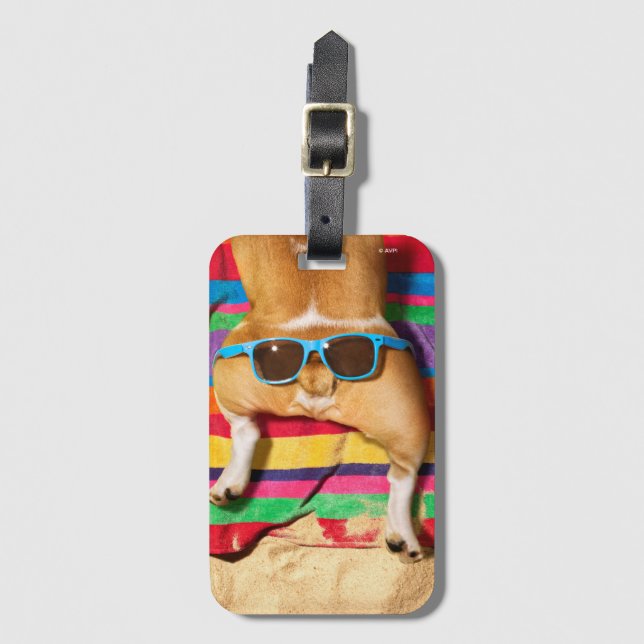 Étiquette À Bagage Bouton de chien avec lunettes de soleil (Devant Vertical)
