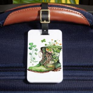 ÉTIQUETTE À BAGAGE BOUTS DE TRAVAIL IRLANDAIS VERT AVEC FLEURS SHAMRO