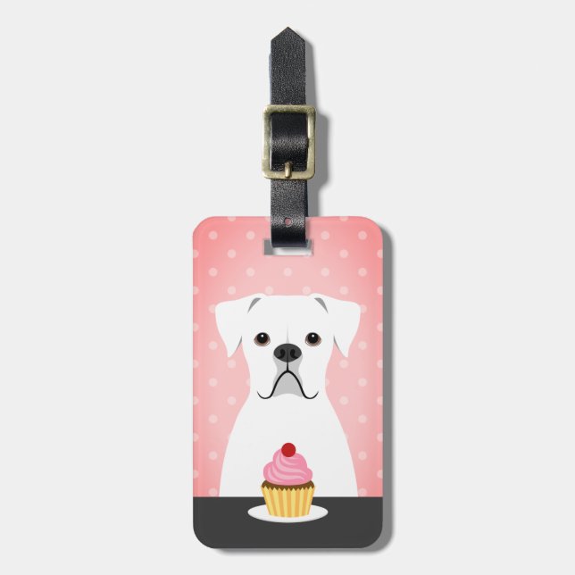 Étiquette À Bagage Boxer Chien Blanc Manger Cupcake Arrière - plan ro (Devant Vertical)
