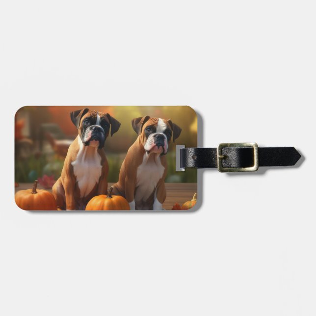 Étiquette À Bagage Boxer chiot Automne Délice Citrouille (Devant horizontal)