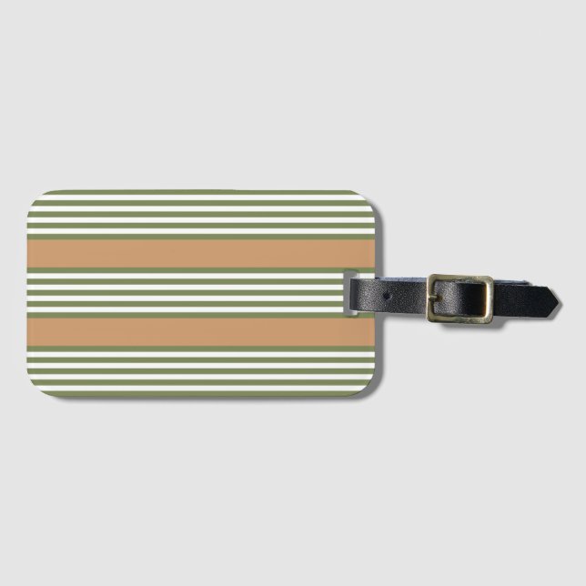 Étiquette À Bagage Brayures vert olive et blanc motif avec bronze (Devant Horizontal)