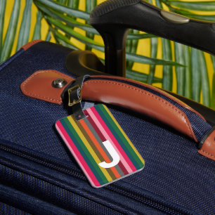 Étiquette À Bagage Bright Pink Stripe Initial