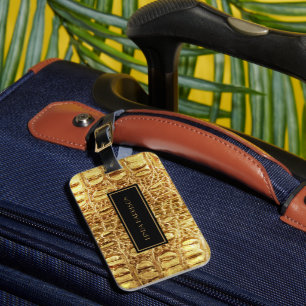 Étiquette À Bagage Brillant Gold Designer Alligator Crocodile Skin