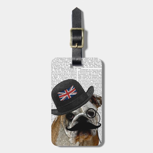 Étiquette À Bagage British Bulldog et Bowler Casquette (Devant Vertical)
