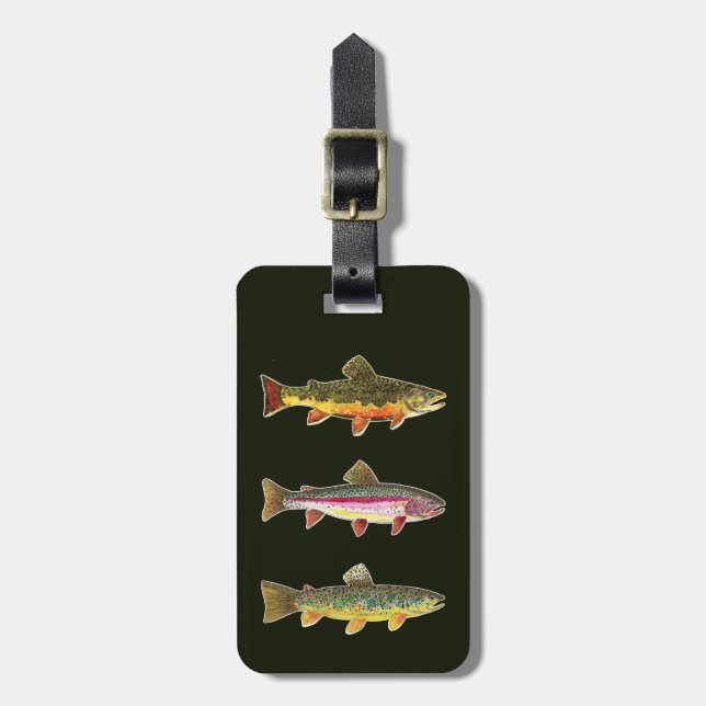 Étiquette À Bagage Brook Rainbow Brown Trout Fly Fishing Angler I.D. (Devant Vertical)