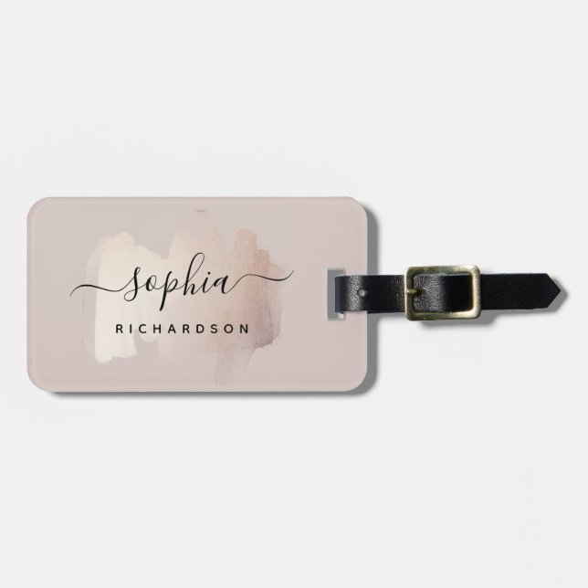 Étiquette À Bagage Brouillon Chic | Faux Rose Gold sur Rose neutre (Devant horizontal)