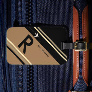 Étiquette À Bagage Brown bandes Monogramme Personnalisé