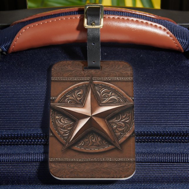 Étiquette À Bagage Brown Cowboy Rustique Western Country Texas Star (Insitu Rectoal 2)