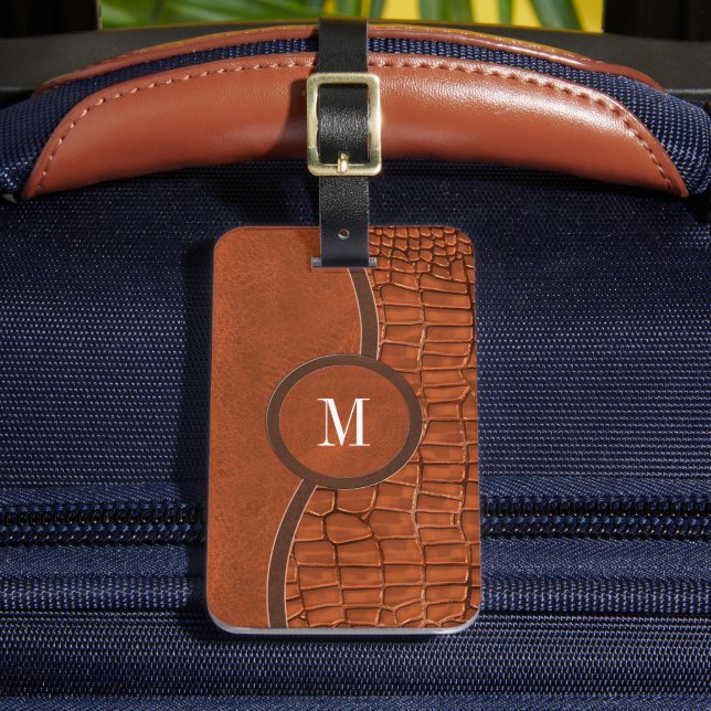 Étiquette À Bagage Brown Faux Alligator Cuir Peau Monogramme de luxe (Insitu Rectoal 2)