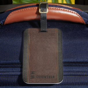 Étiquette À Bagage Brown Faux en cuir Monogramme Groomsman Cadeau