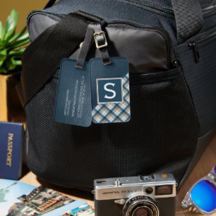 Étiquette À Bagage Brown foncé Bleu Turquoise Classé Simple Motif Pla