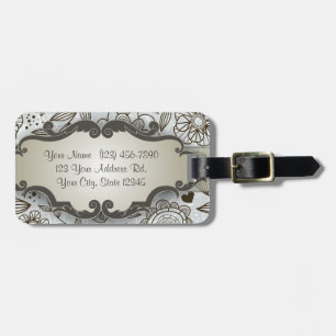 Étiquette À Bagage Brown sur floral bleu avec la plaque signalétique