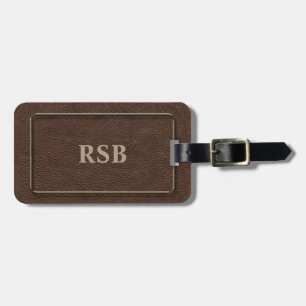 Étiquette À Bagage Brun simili cuir avec le cadre d'or