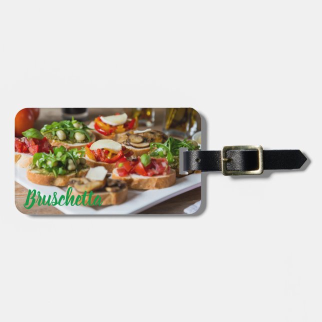 Étiquette À Bagage Bruschetta Antipasti aux haricots et arugula, (Devant horizontal)