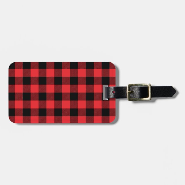 Étiquette À Bagage Buffalo Plaid Red Black Check (Devant horizontal)