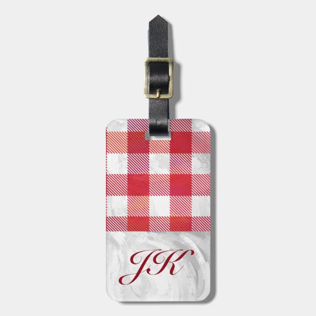 Étiquette À Bagage Buffalo plaid rouge et blanc (Devant Vertical)