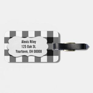 Étiquette À Bagage buffle noir et blanc plaid