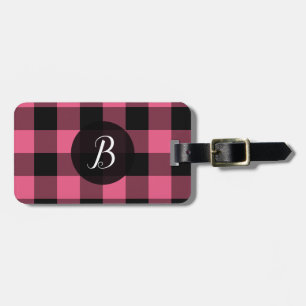 Étiquette À Bagage Buffle rose et noir plaqué À damiers Carrés