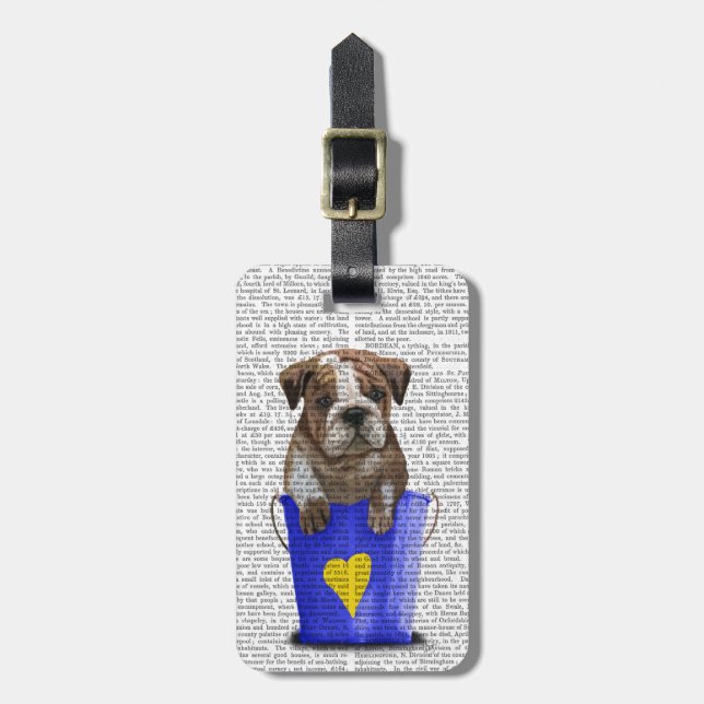 Étiquette À Bagage Bulldog Bucket Of Love Blue (Devant Vertical)