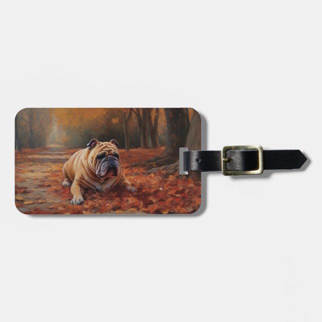 Étiquette À Bagage Bulldog en automne Feuilles automne Inspire (Devant horizontal)